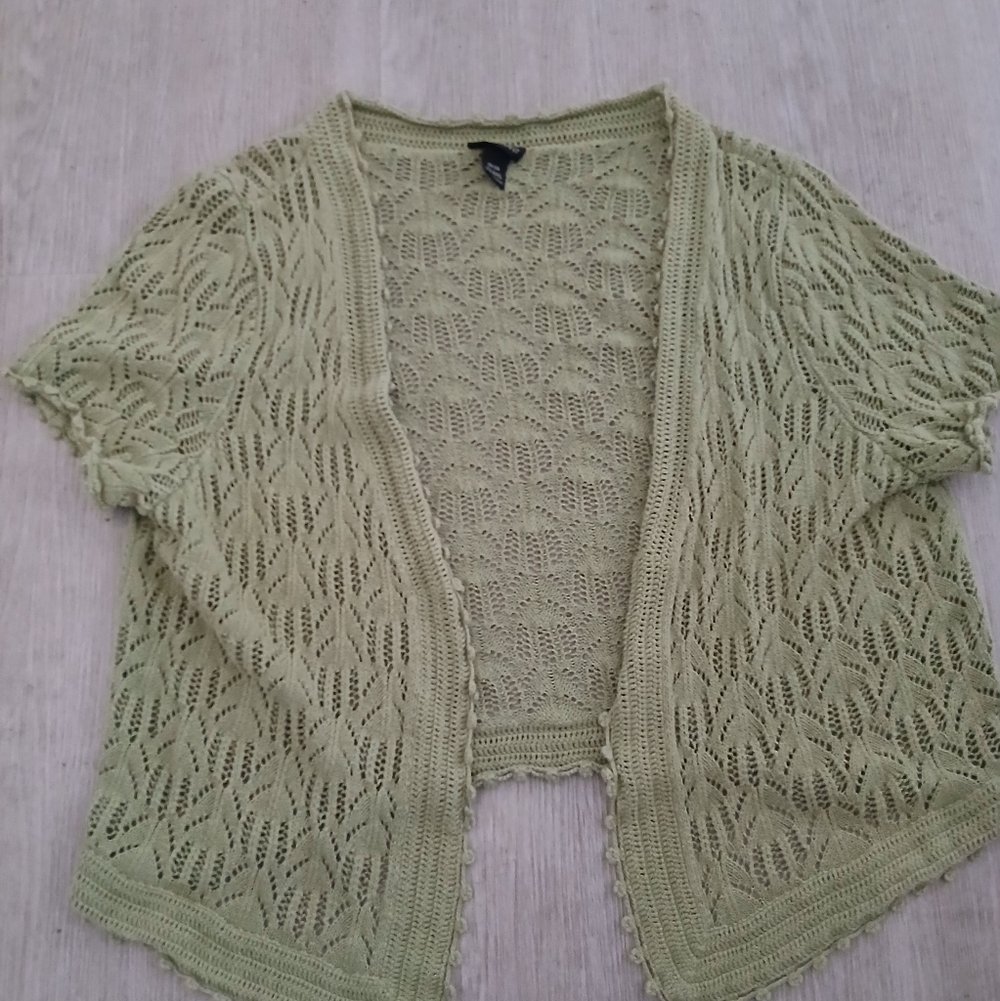 Lane Bryant Plus Size 26/28 Women's Lime Green Open Knit Cardigan Sweater